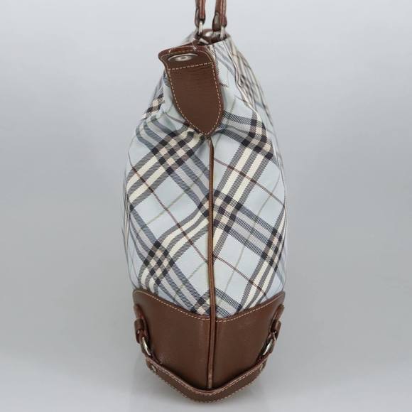 BURBERRY Nova Check Hand Bag Canvas 2way Light Blue Brown Auth 102443 - Picture 4 of 16